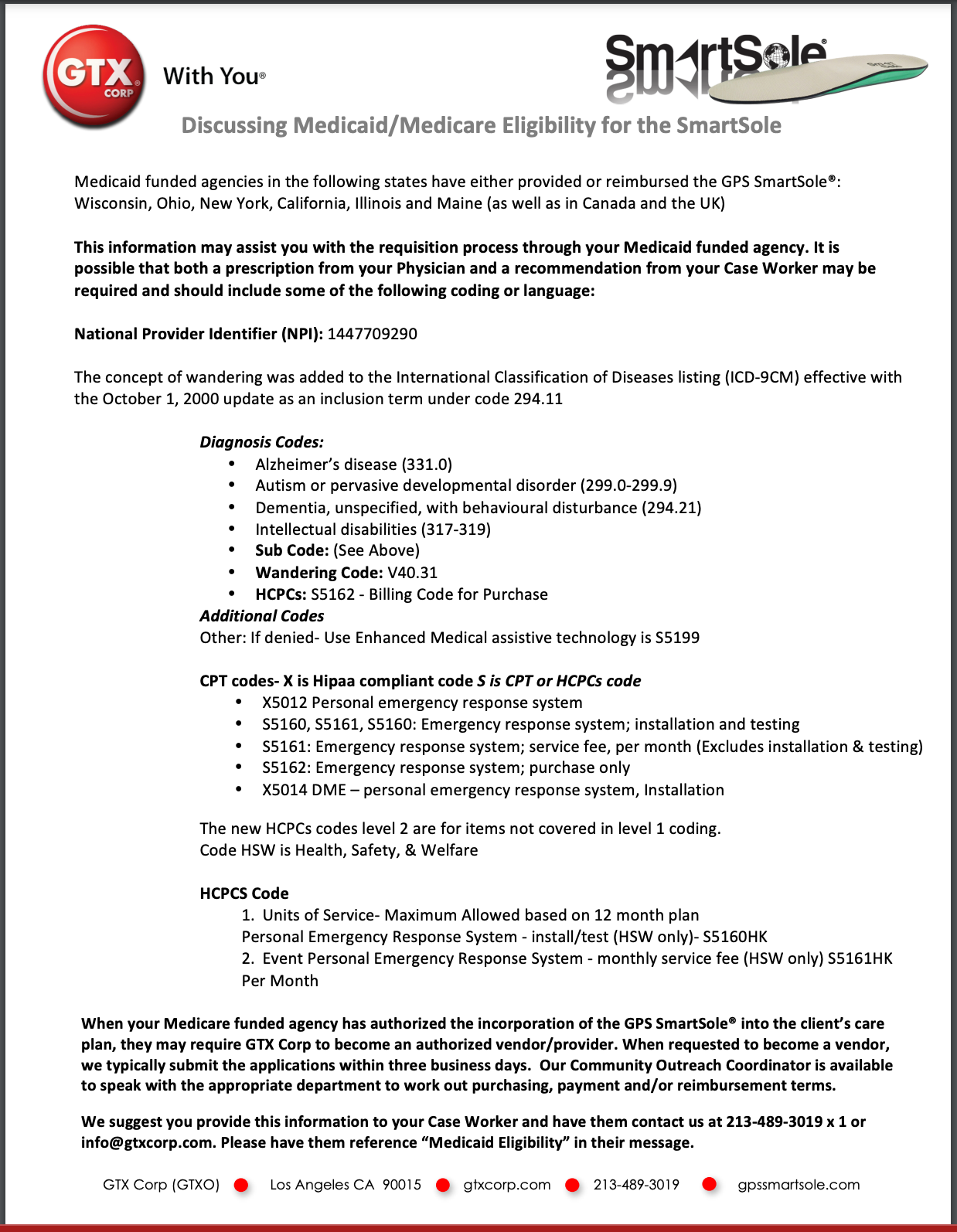 informational document for gps smartsole medicaid insurance reimbursement